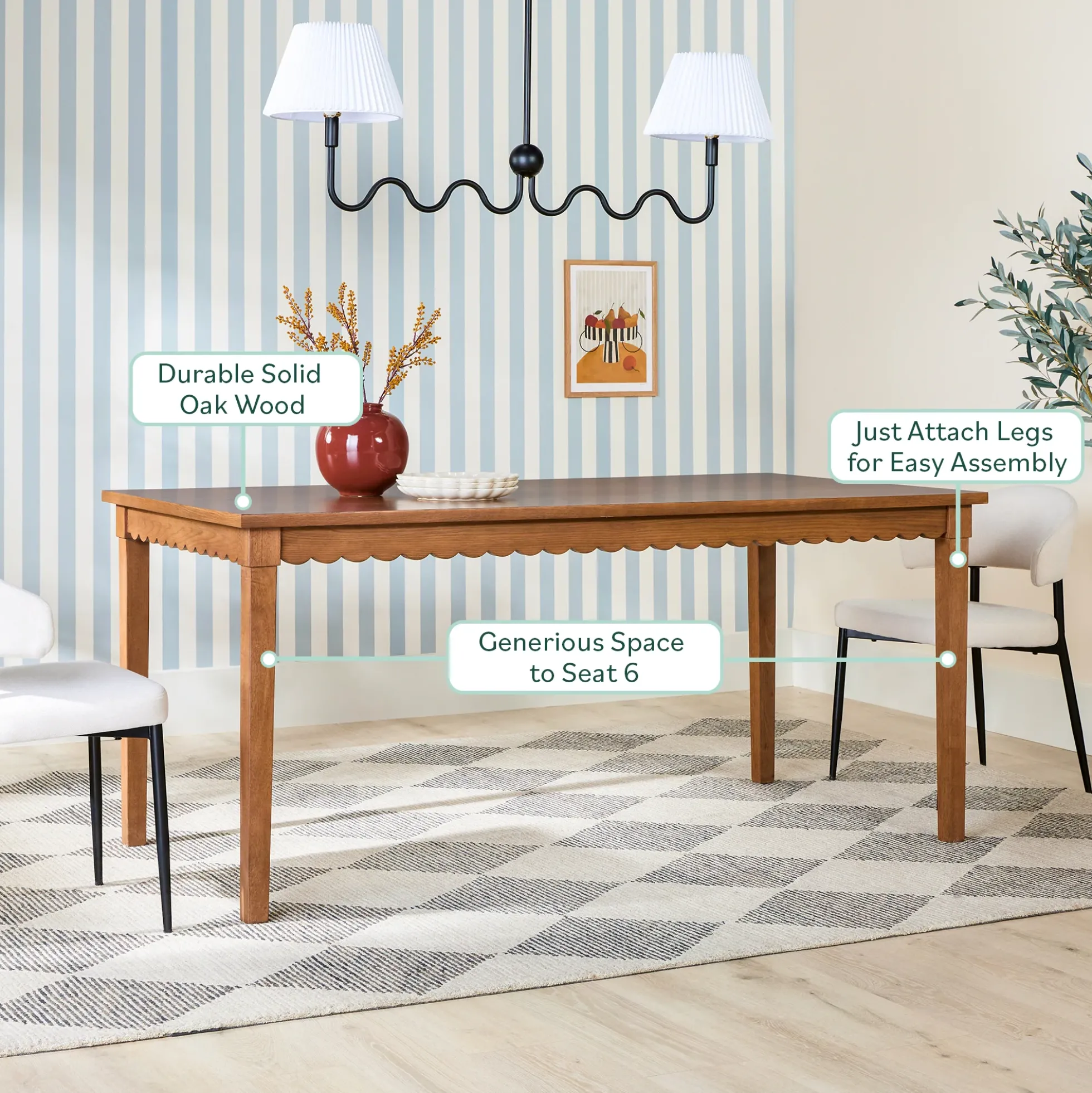 Paisley Modern Scalloped Easy Assembly 70" Rectangular Dining Table