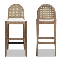 Panama Boucle 30.5' Curved Back Cane Rattan Bar Stool, Set of 2