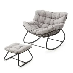 Papasan Egg Rocking Chair with Ottoman with All-Weather Cushions