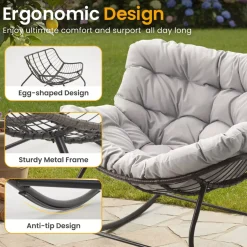 Papasan Egg Rocking Chair with Ottoman with All-Weather Cushions