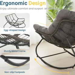 Papassan Egg Rocking Chair with Ottoman and Plush Cushions for Indoor/Outdoor Use