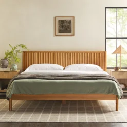 Paris Contemporary Reeded Headboard Solid Wood Bed