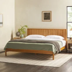 Paris Contemporary Reeded Headboard Solid Wood Bed
