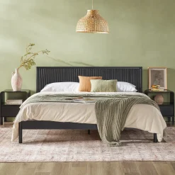 Paris Contemporary Reeded Headboard Solid Wood Bed