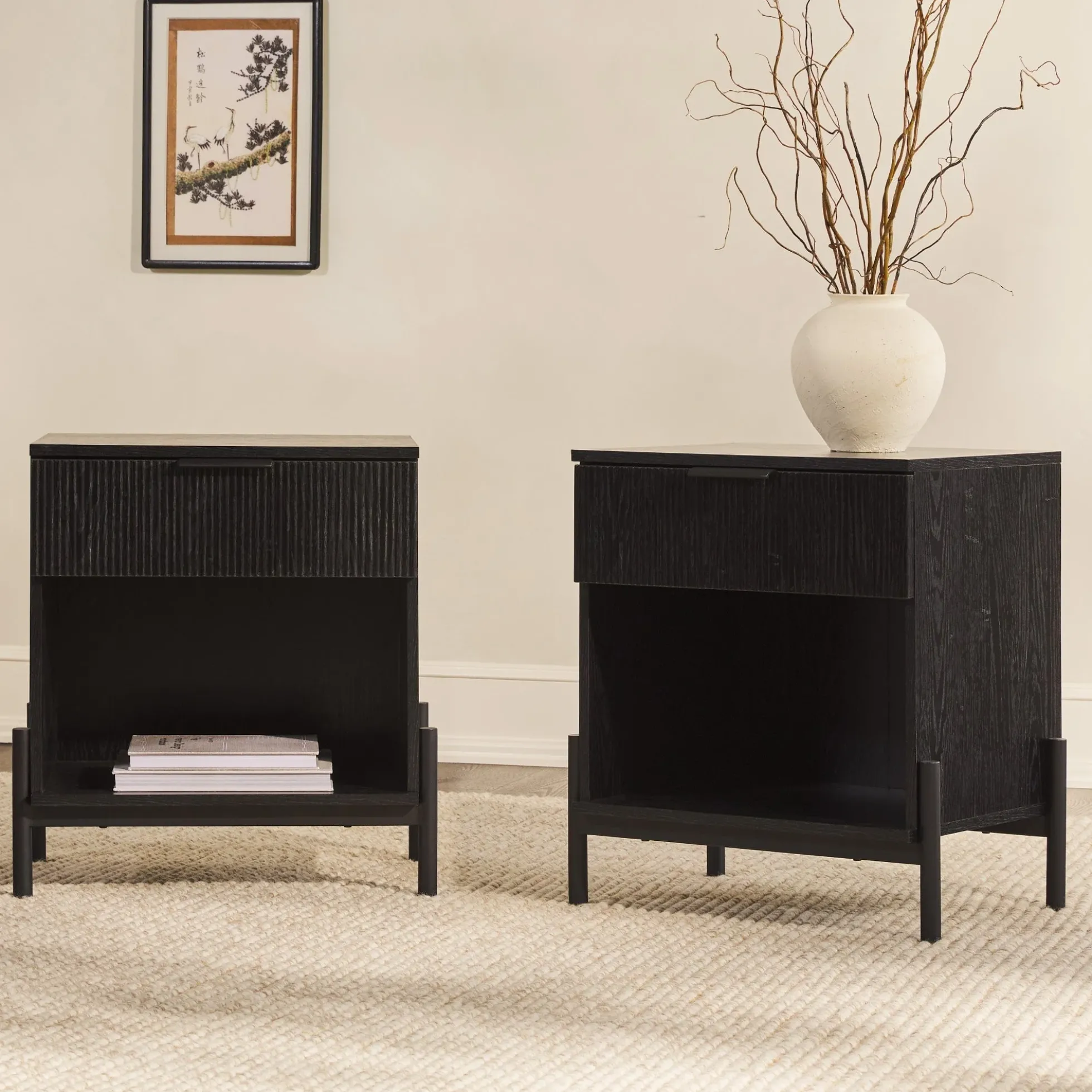 Paris Modern Scandinavian Reeded Nightstand