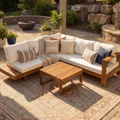 4pc Outdoor Teak Wood Sectional Patio Sofa Set w Table