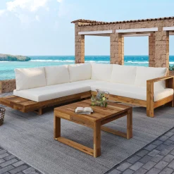 4pc Outdoor Teak Wood Sectional Patio Sofa Set w Table