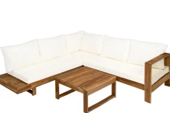 4pc Outdoor Teak Wood Sectional Patio Sofa Set w Table