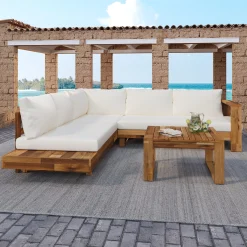 4pc Outdoor Teak Wood Sectional Patio Sofa Set w Table