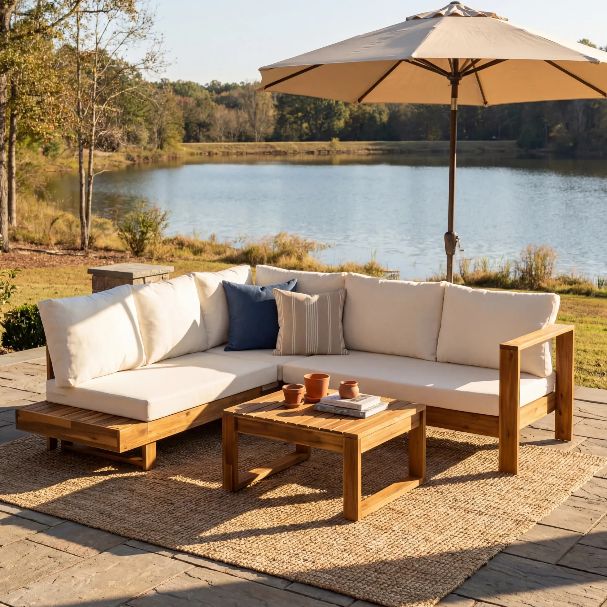 4pc Outdoor Teak Wood Sectional Patio Sofa Set w Table