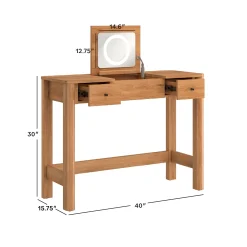 Penelope Modern Wood Makeup Vanity with LED Mirror & Storage
