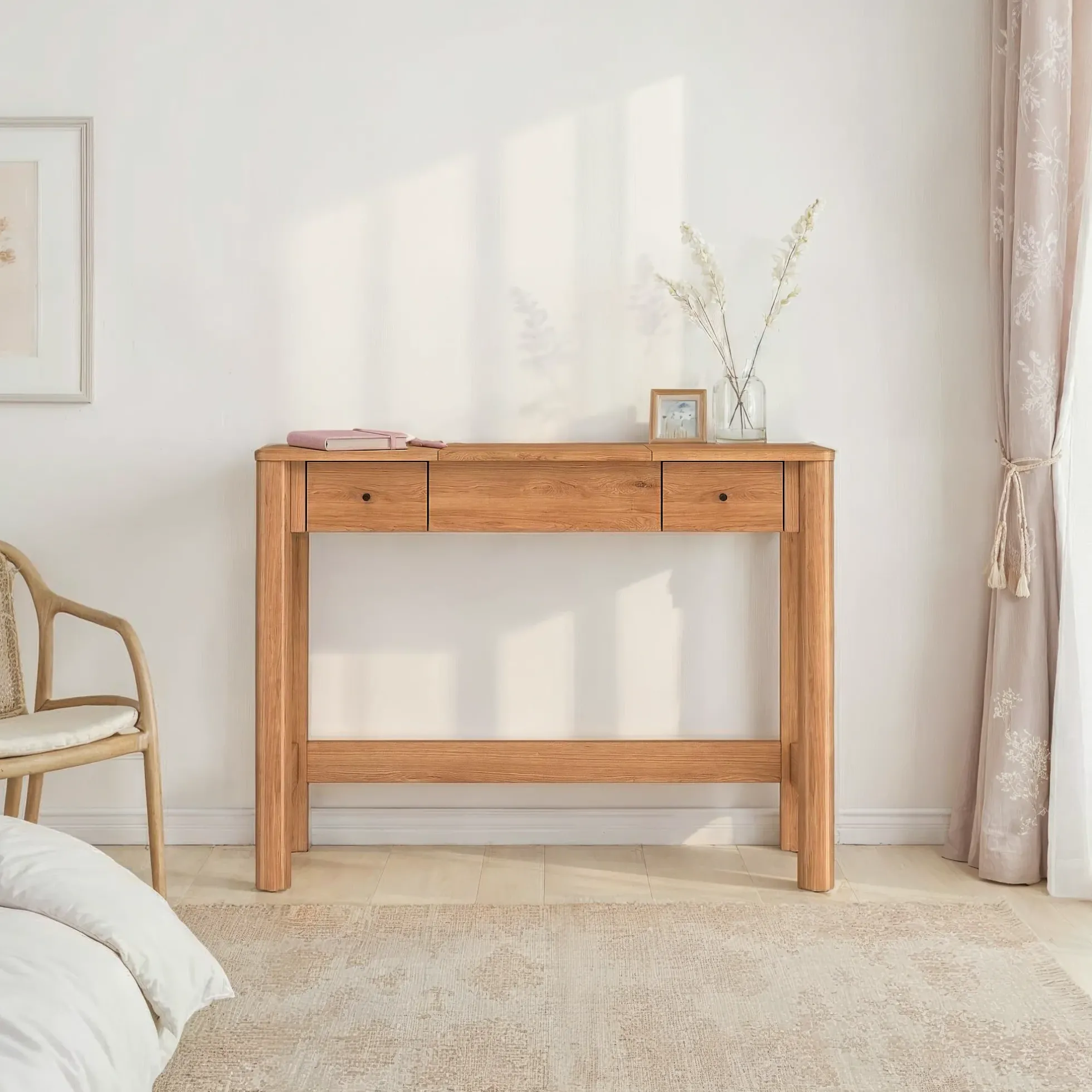 Penelope Modern Wood Makeup Vanity with LED Mirror & Storage