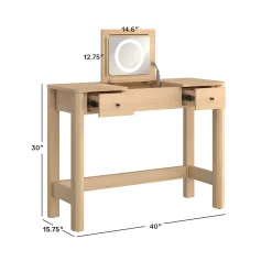 Penelope Modern Wood Makeup Vanity with LED Mirror & Storage