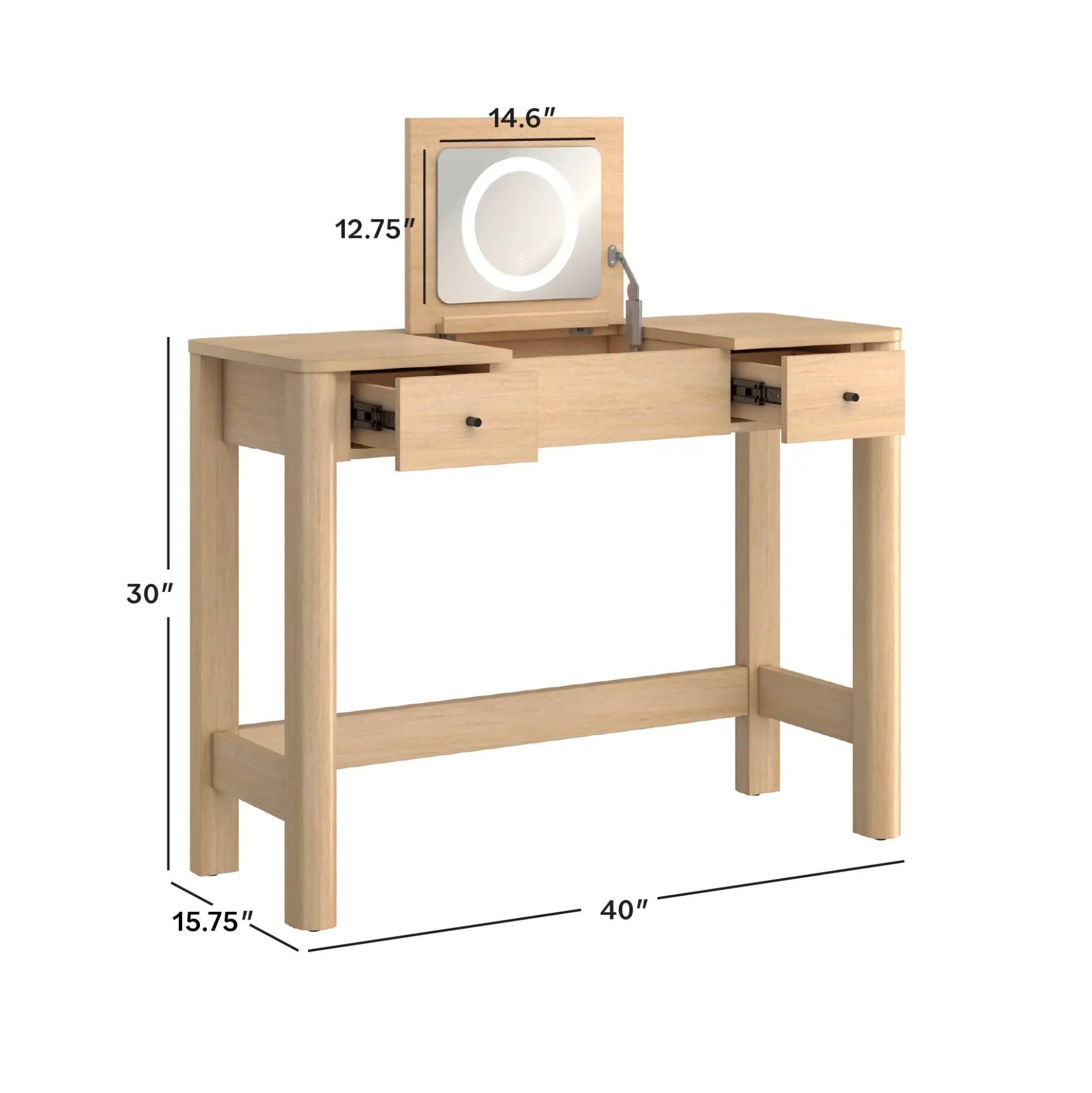 Penelope Modern Wood Makeup Vanity with LED Mirror & Storage