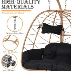 2-Person Wicker Hanging Egg Chair with Adjustable Canopy for Outdoor & Indoor