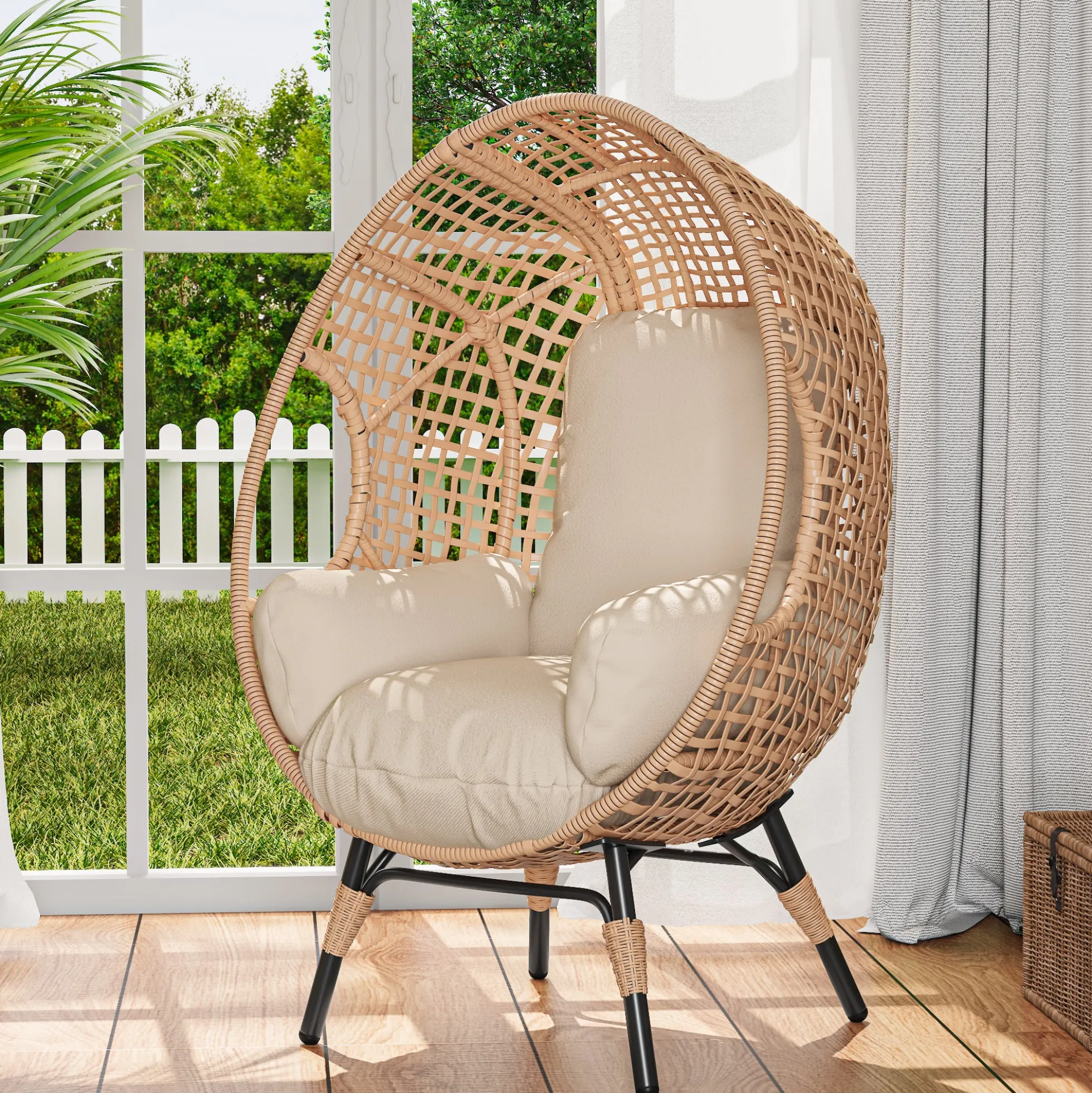 Rattan Outdoor Indoor Elegant Arc Back Hanging Egg Chair