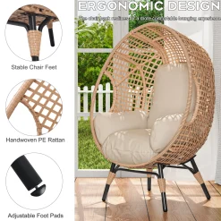 Rattan Outdoor Indoor Elegant Arc Back Hanging Egg Chair