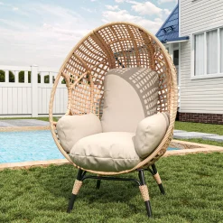 Rattan Outdoor Indoor Elegant Arc Back Hanging Egg Chair