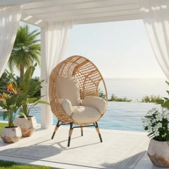 Rattan Outdoor Indoor Elegant Arc Back Hanging Egg Chair