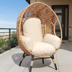 Rattan Outdoor Indoor Elegant Arc Back Hanging Egg Chair