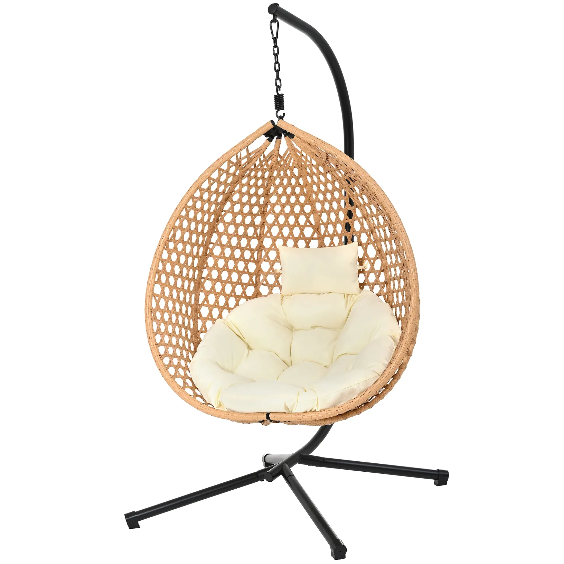 Rattan Weaving Hanging Egg Chair with Stand and Soft Removable Cushion