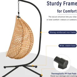 Rattan Weaving Hanging Egg Chair with Stand and Soft Removable Cushion