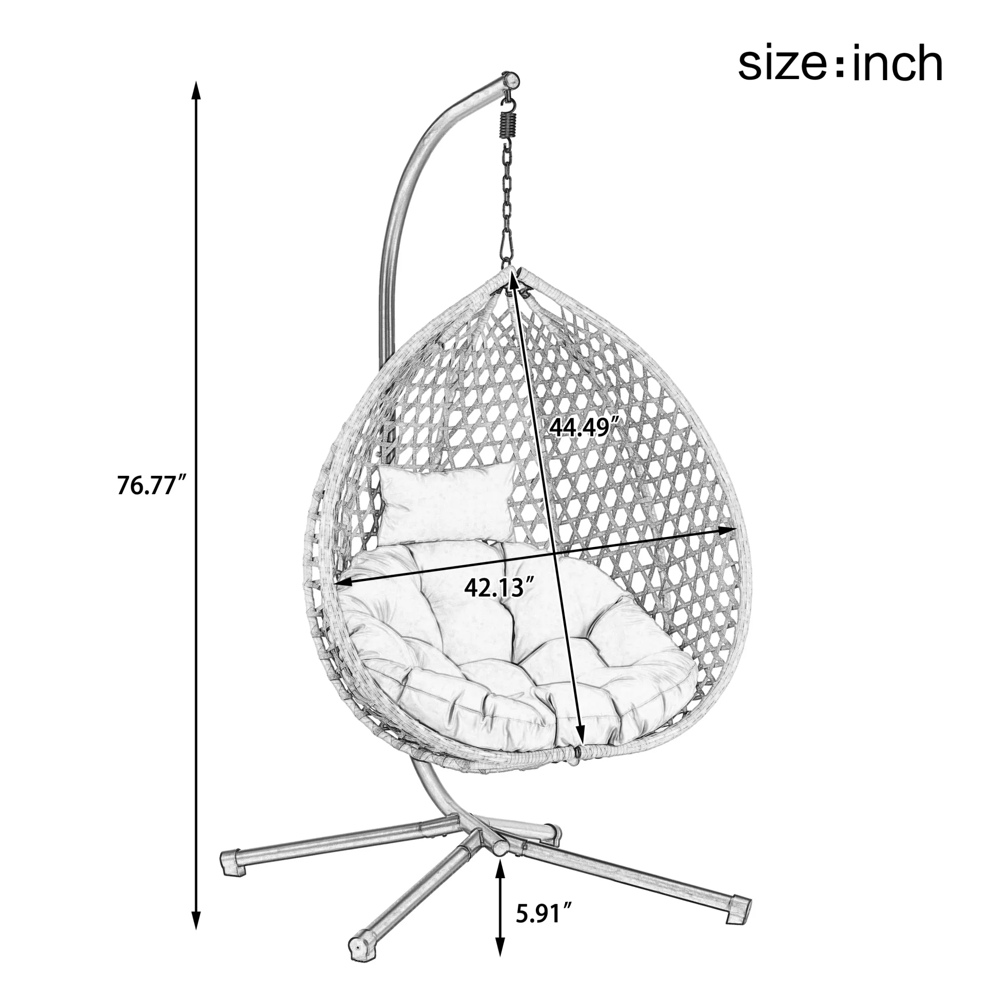 Rattan Weaving Hanging Egg Chair with Stand and Soft Removable Cushion
