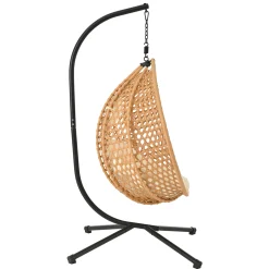 Rattan Weaving Hanging Egg Chair with Stand and Soft Removable Cushion