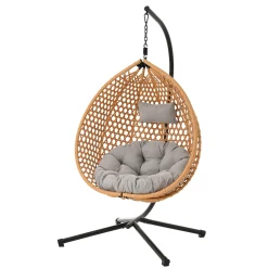 Rattan Weaving Hanging Egg Chair with Stand and Soft Removable Cushion