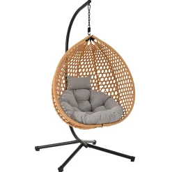 Rattan Weaving Hanging Egg Chair with Stand and Soft Removable Cushion