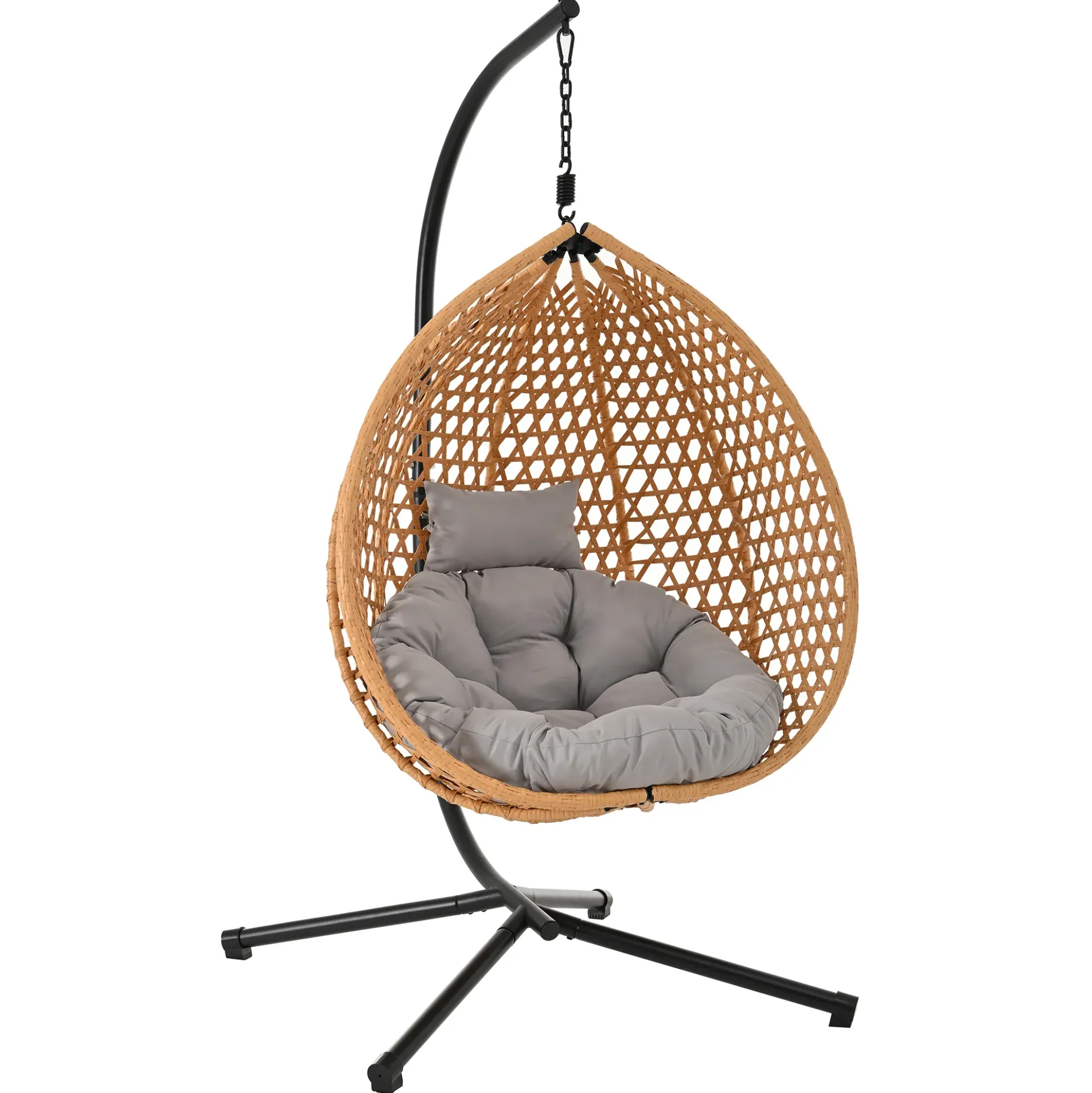 Rattan Weaving Hanging Egg Chair with Stand and Soft Removable Cushion