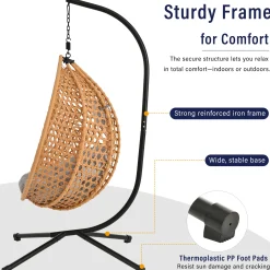 Rattan Weaving Hanging Egg Chair with Stand and Soft Removable Cushion