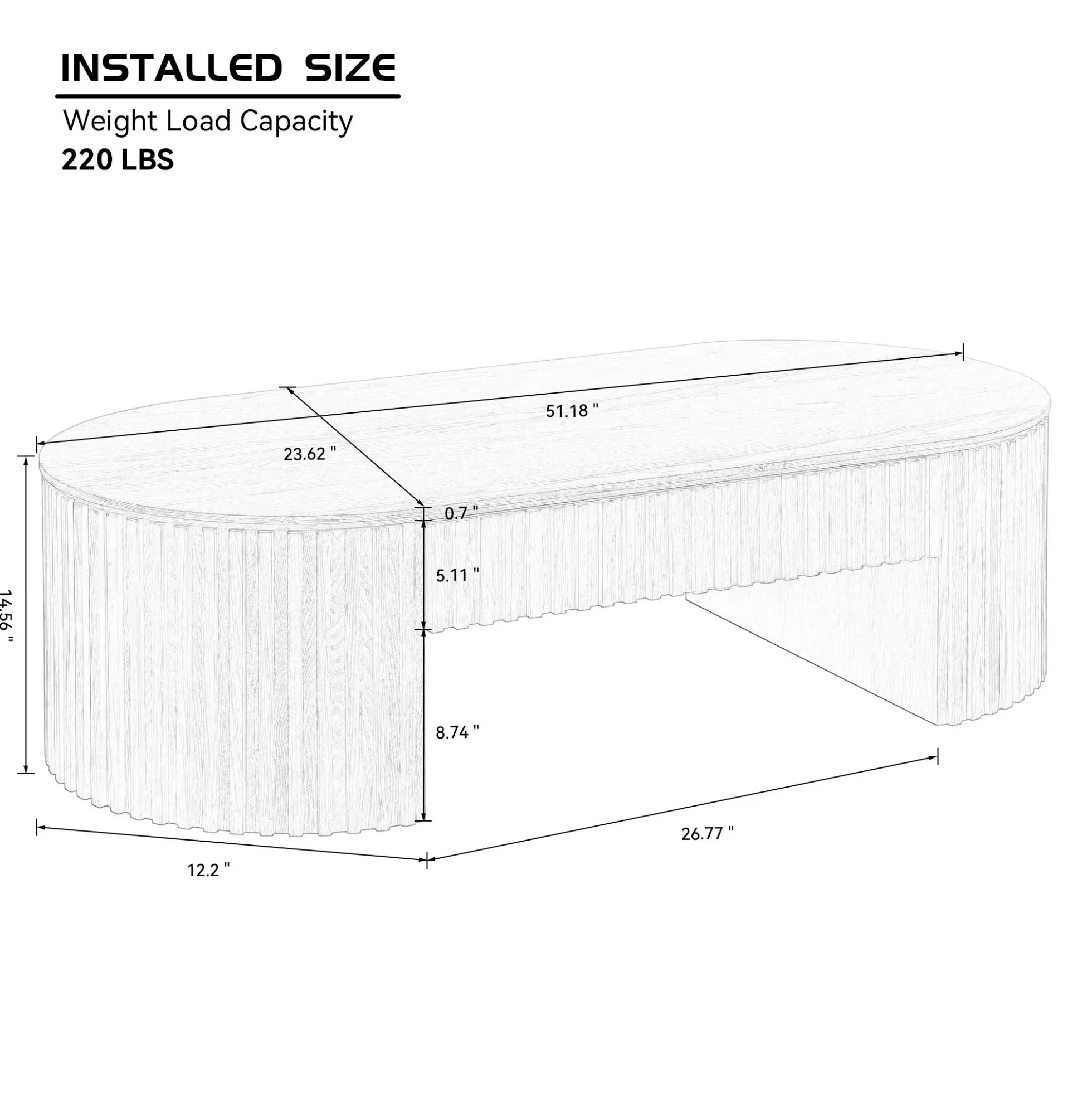 Reeded Black Oval Wood Coffee Table With Drawer