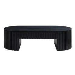 Reeded Black Oval Wood Coffee Table With Drawer