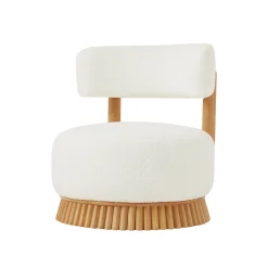 Reeded Wooden Base Curve Boucle Accent Chair Set of 2