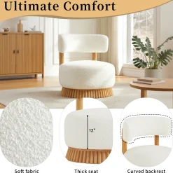 Reeded Wooden Base Curve Boucle Accent Chair Set of 2