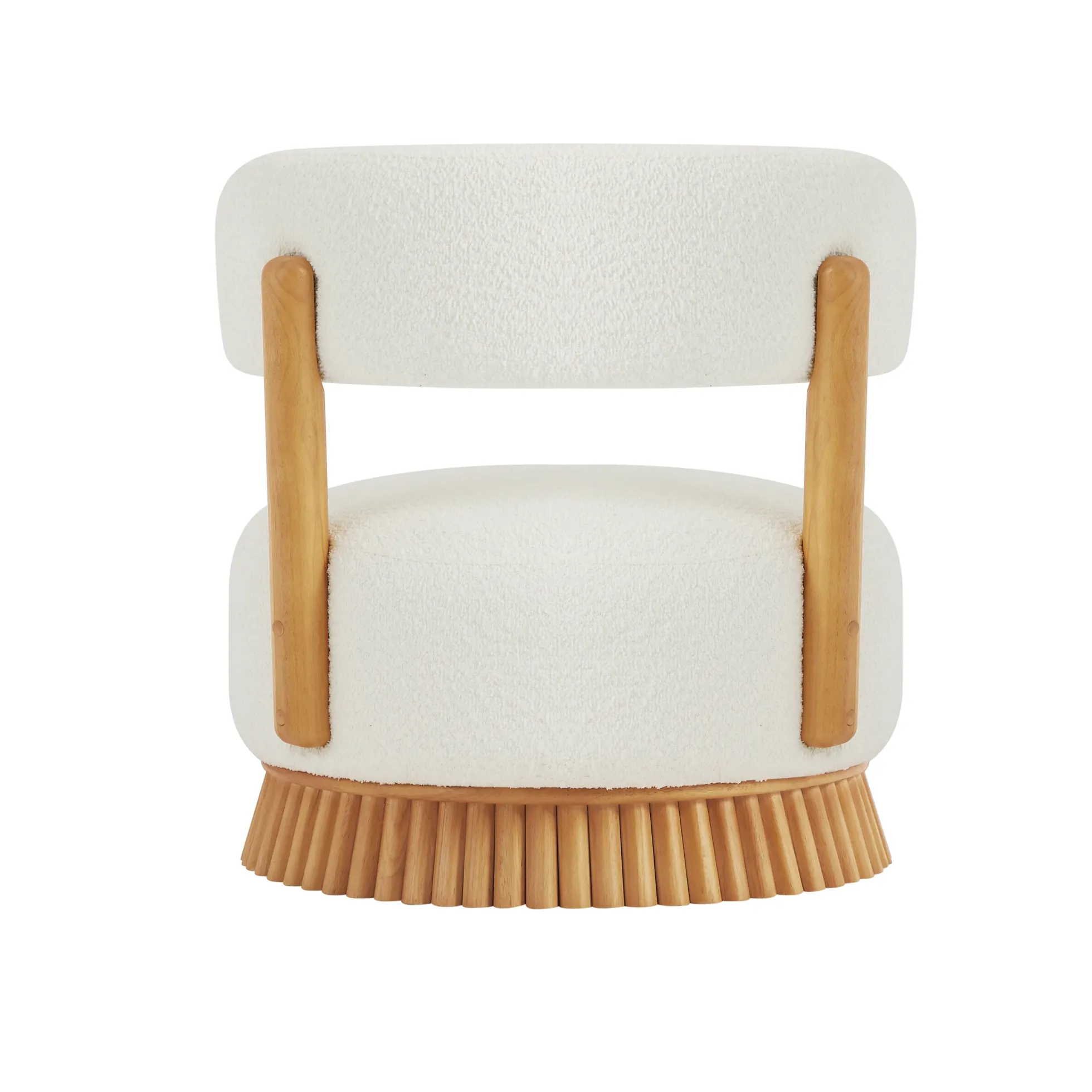 Reeded Wooden Base Curve Boucle Accent Chair Set of 2