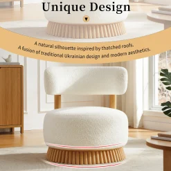Reeded Wooden Base Curve Boucle Accent Chair Set of 2