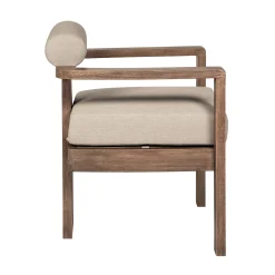 Relic Outdoor Patio Dining Chair in Weathered Eucalyptus Wood with Taupe Olefin Cushions