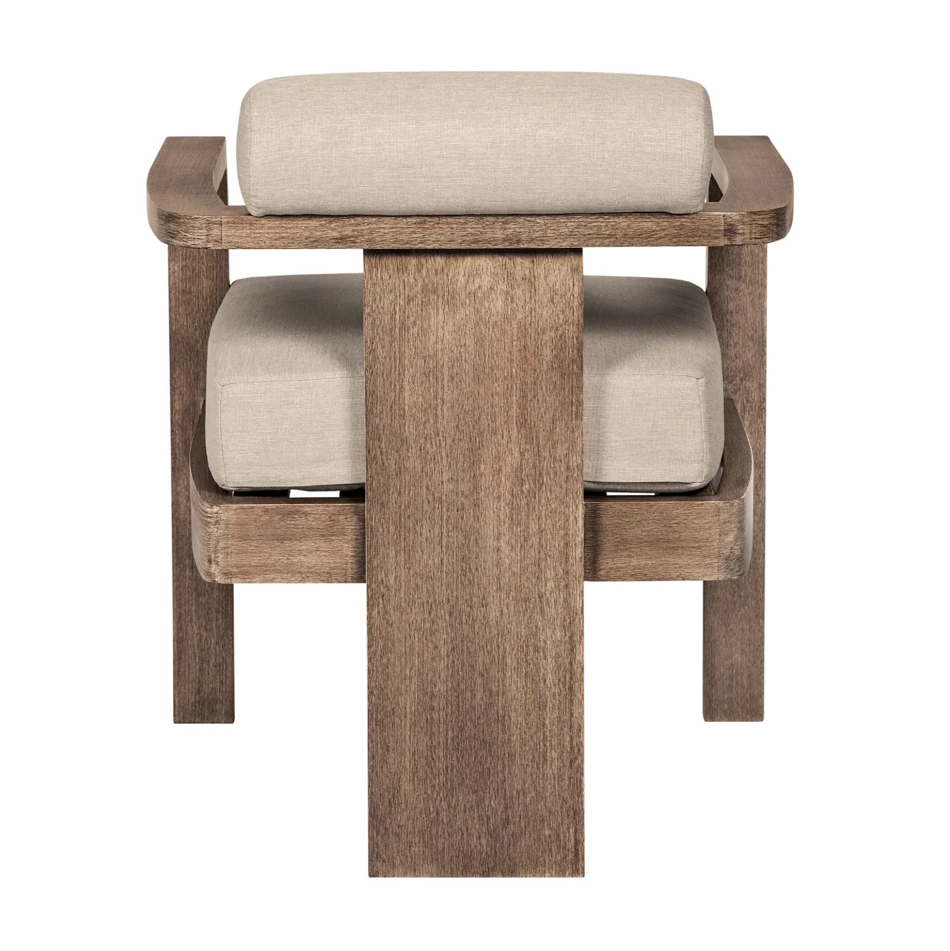 Relic Outdoor Patio Dining Chair in Weathered Eucalyptus Wood with Taupe Olefin Cushions