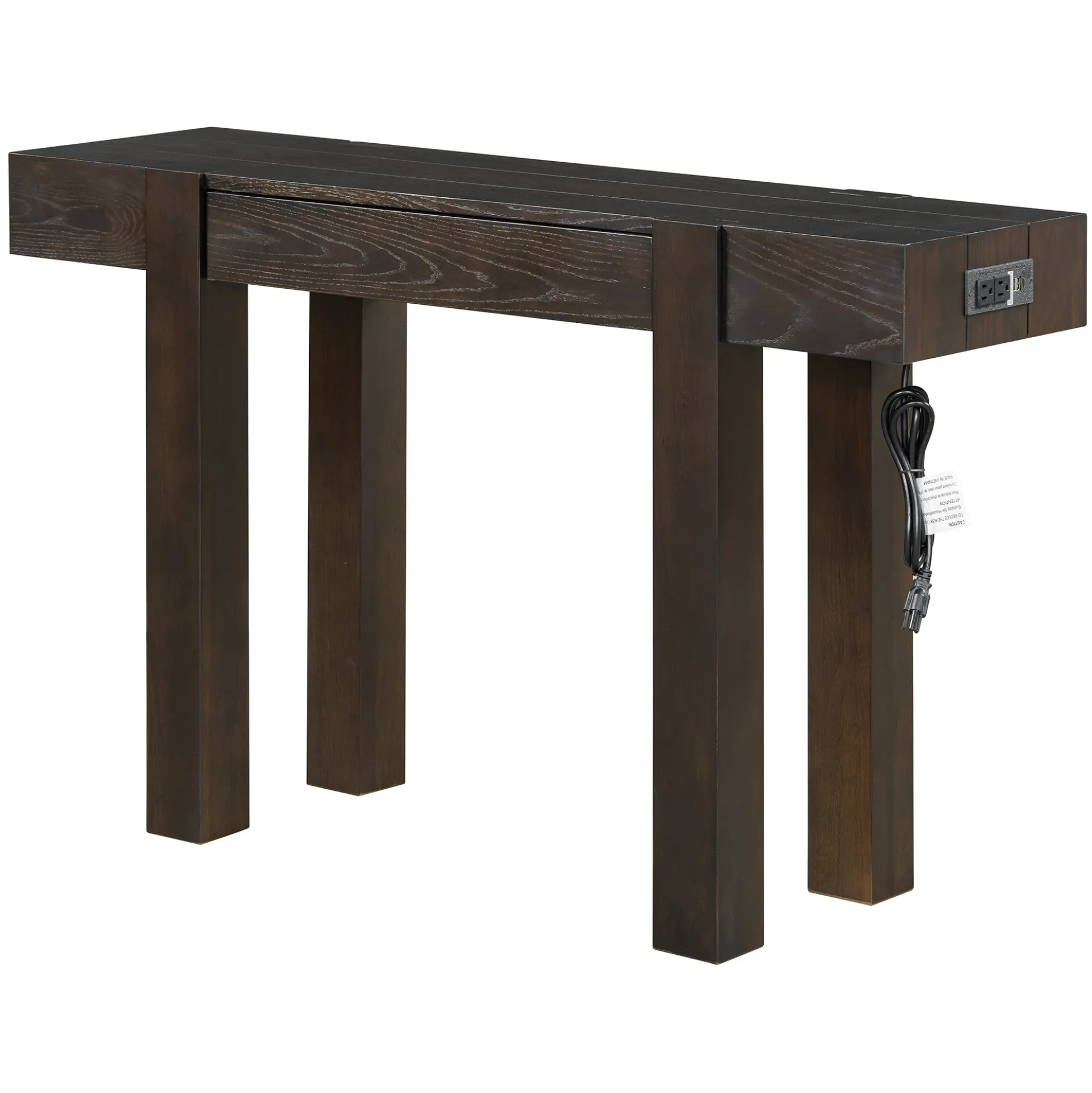 Rustic Minimalist Console Entryway Table with Hidden Drawer and Side Power Outlet