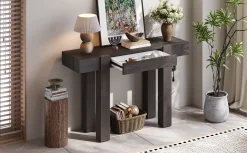 Rustic Minimalist Console Entryway Table with Hidden Drawer and Side Power Outlet