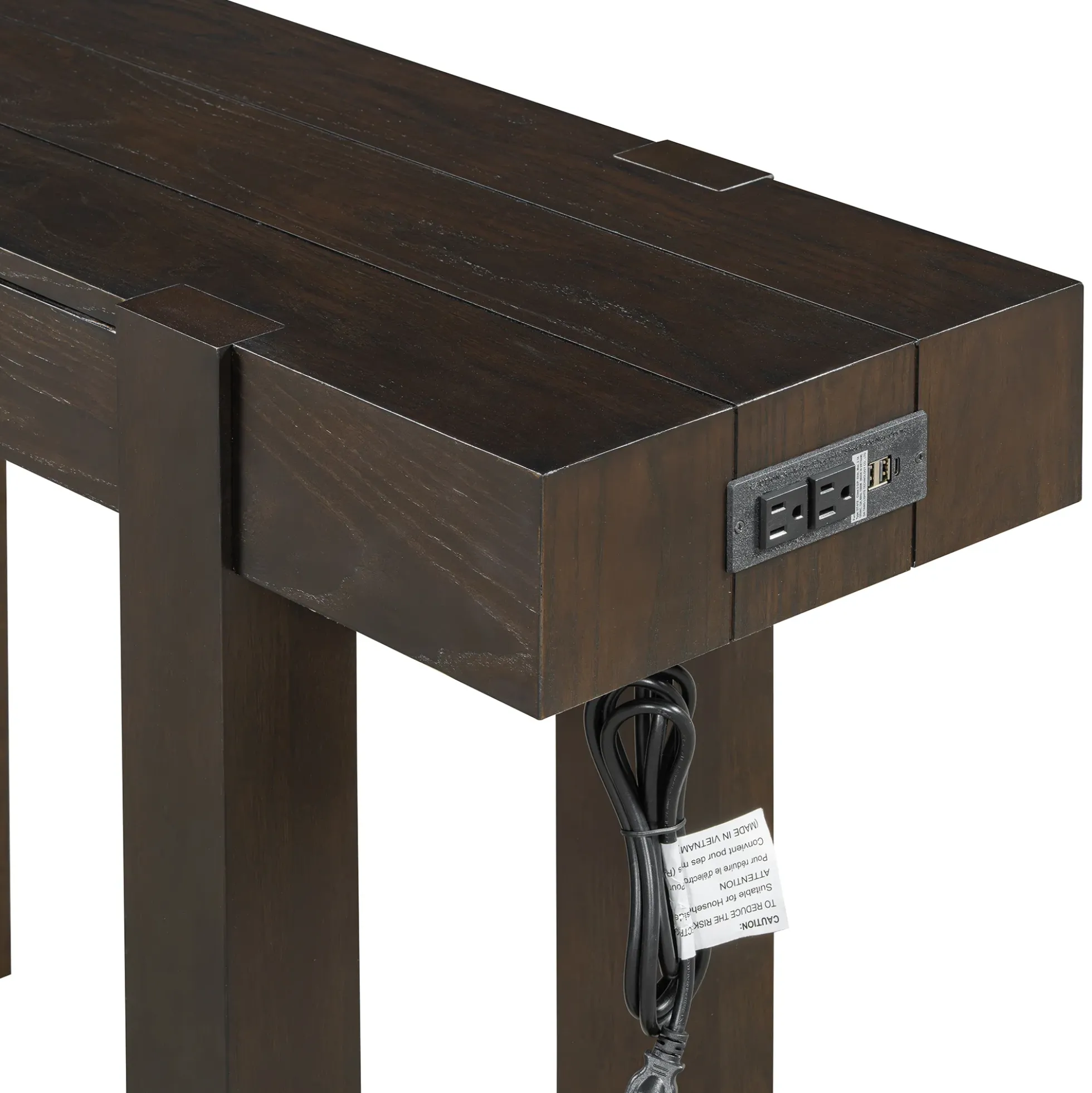 Rustic Minimalist Console Entryway Table with Hidden Drawer and Side Power Outlet