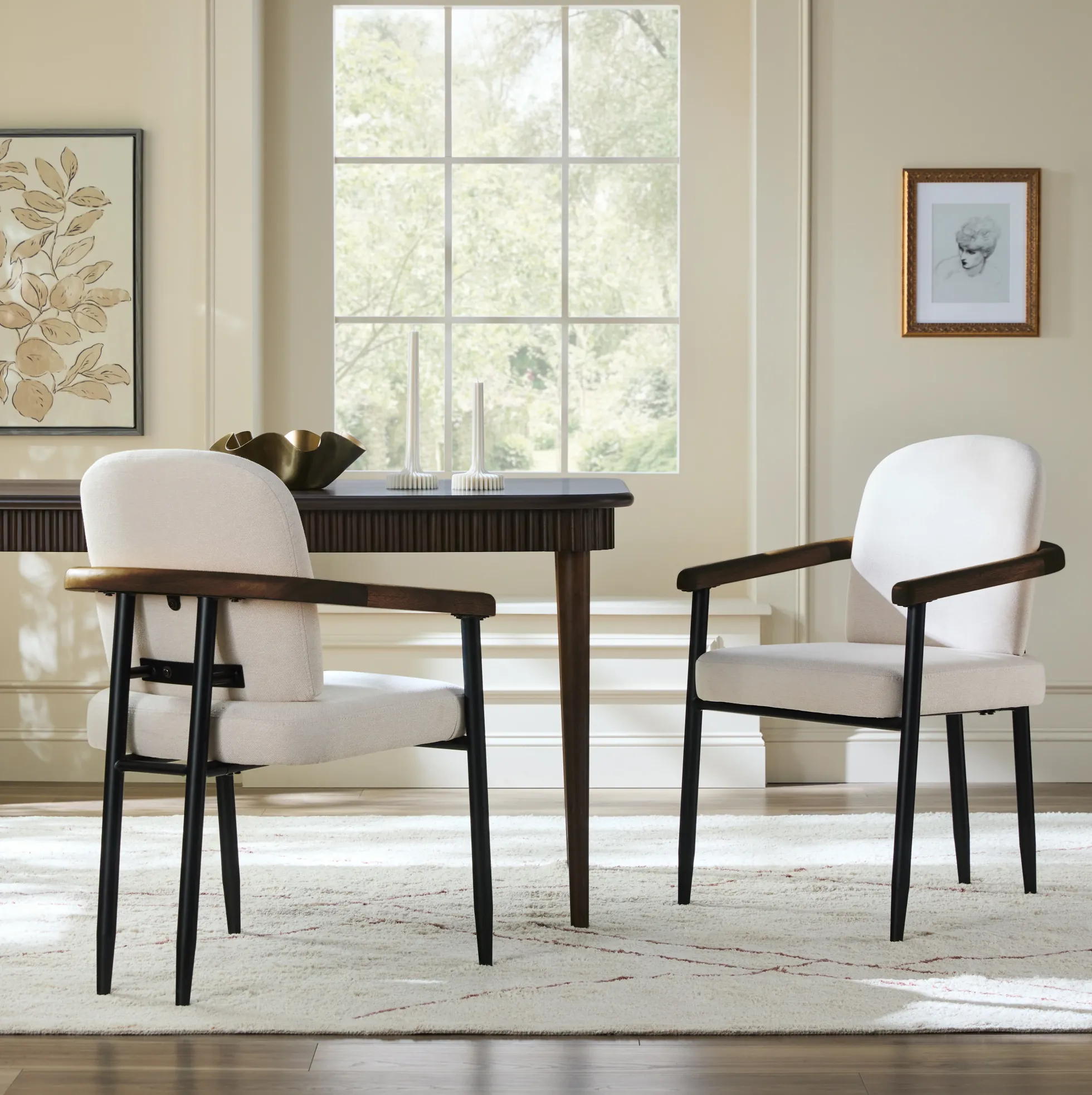 Samantha Modern Curved Wood and Metal Upholstered Dining Chair, Set of 2