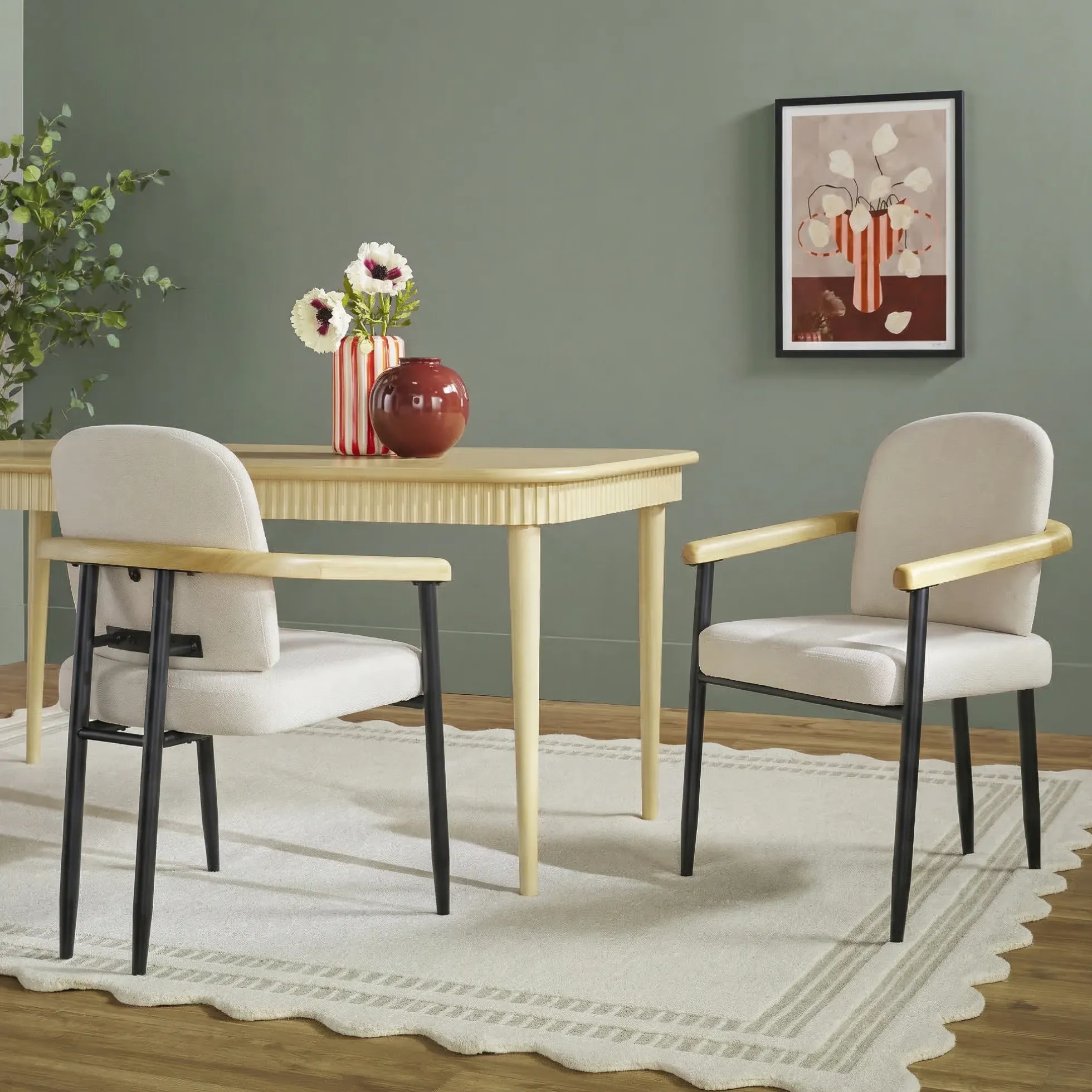 Samantha Modern Curved Wood and Metal Upholstered Dining Chair, Set of 2