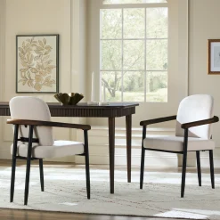Samantha Modern Curved Wood and Metal Upholstered Dining Chair, Set of 2