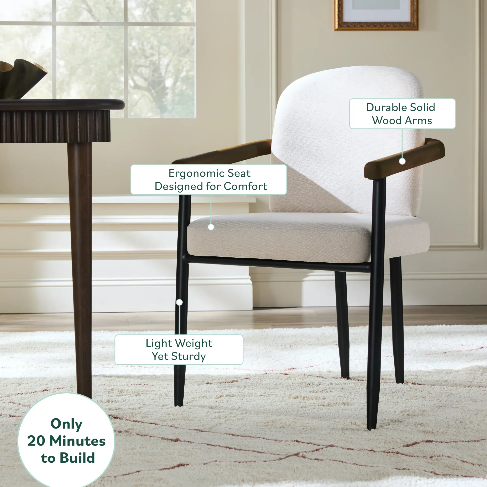 Samantha Modern Curved Wood and Metal Upholstered Dining Chair, Set of 2