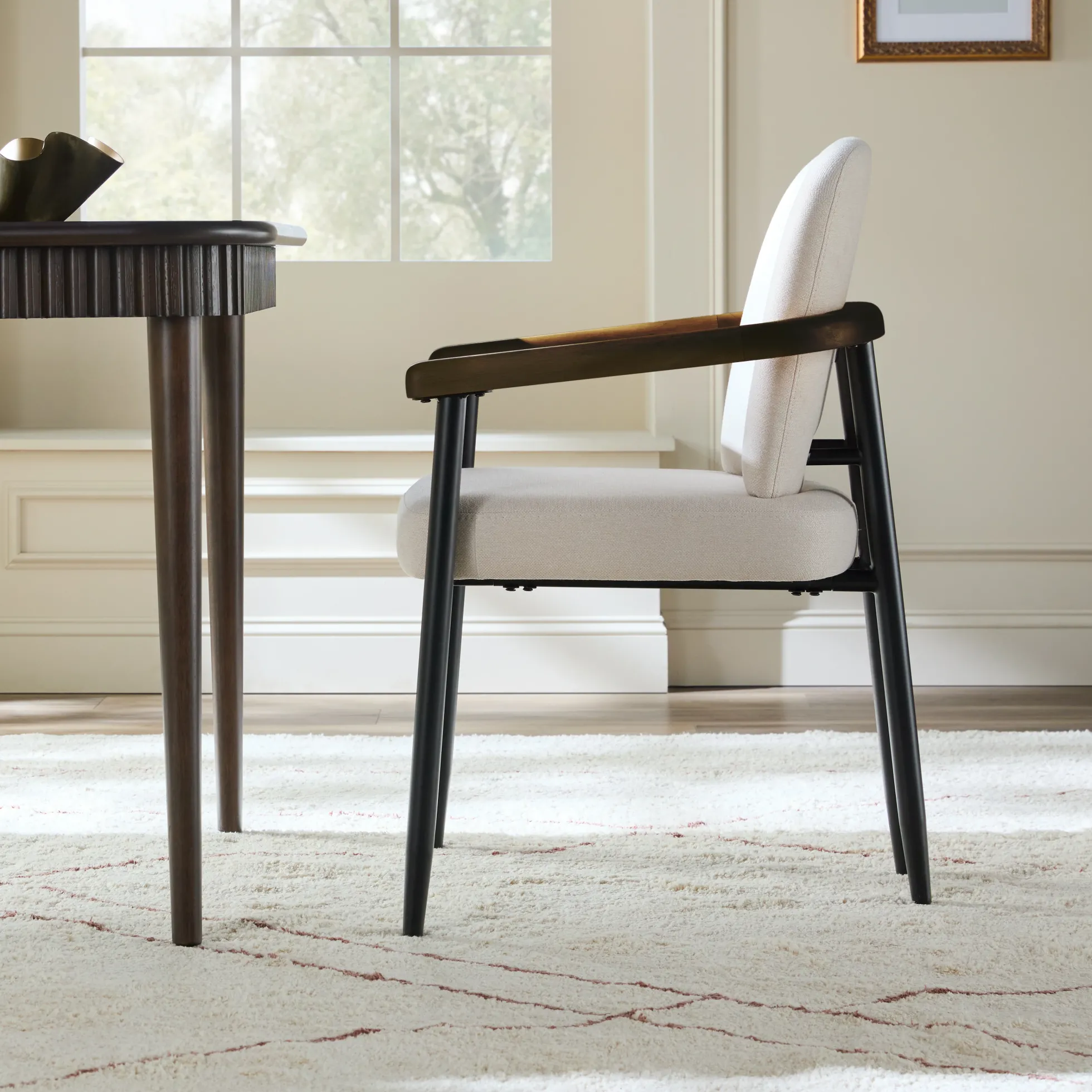 Samantha Modern Curved Wood and Metal Upholstered Dining Chair, Set of 2