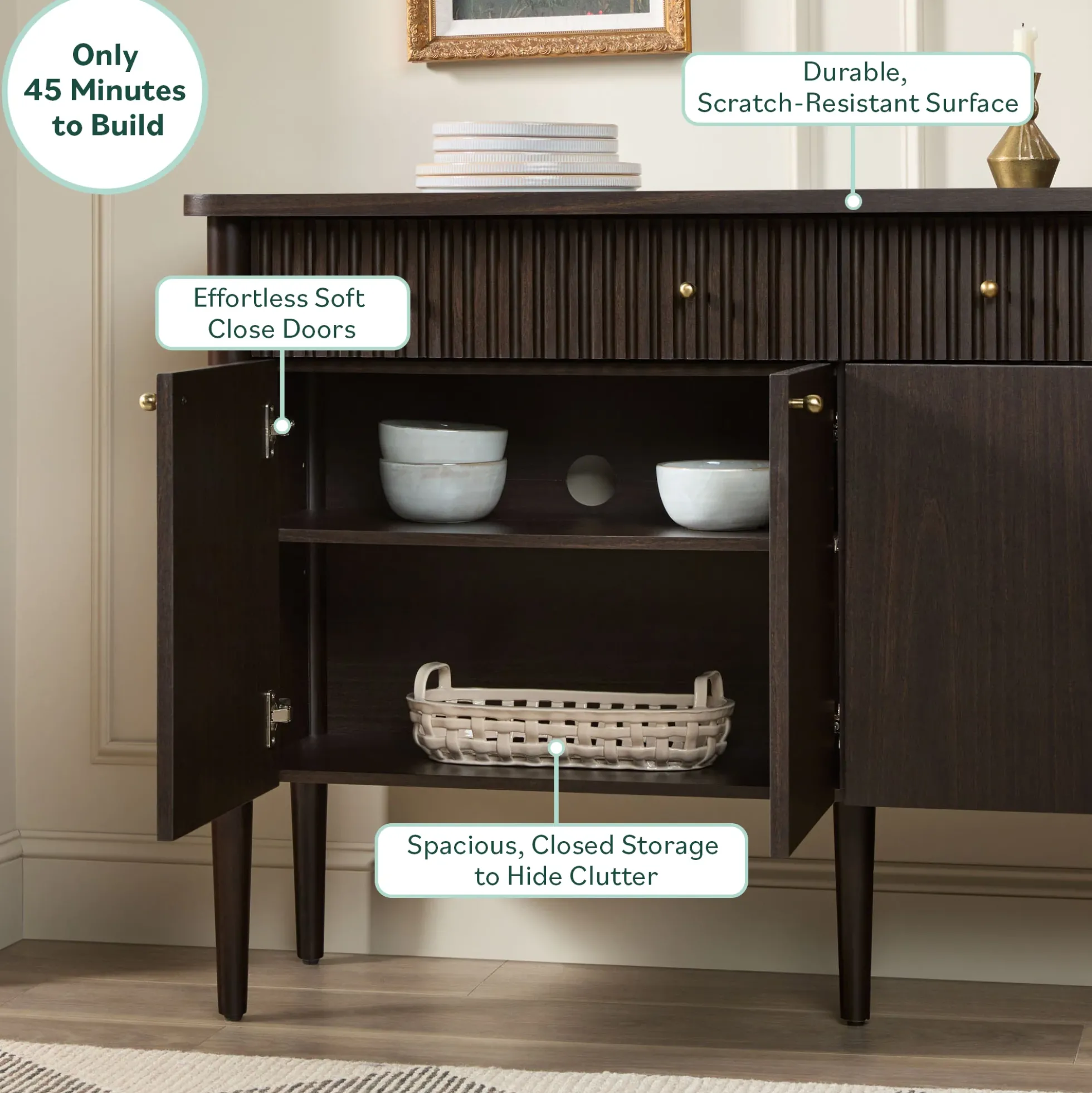 Samantha Modern Fluted 58" Wood Sideboard