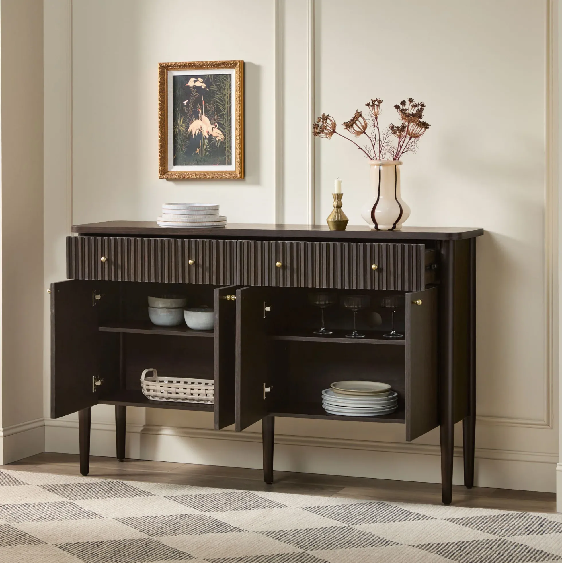 Samantha Modern Fluted 58" Wood Sideboard